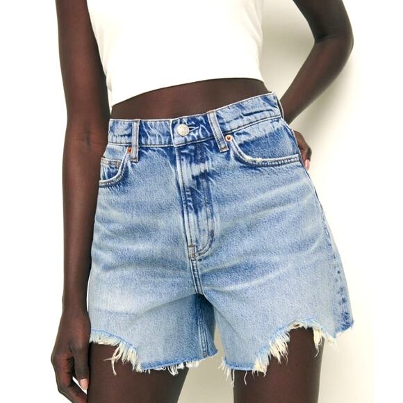 Reformation Jeans Pants - Reformation Wilder High Rise Relaxed Denim Shorts 28 Raw Hem Light Wash